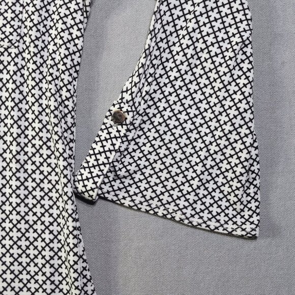 Ann Taylor deep neck blouse women's size S white with black cross pattern - Picture 7 of 9